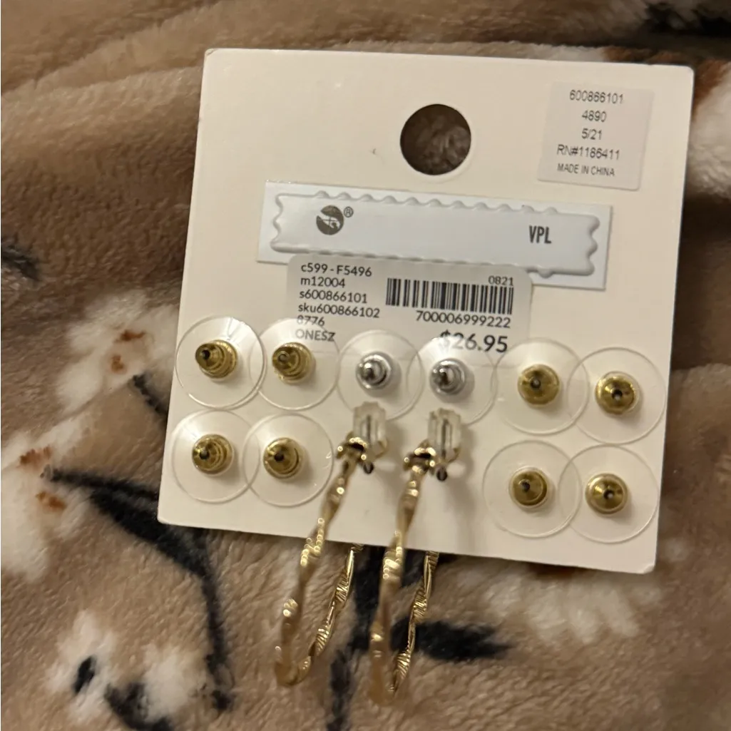 Lane Bryant Mixed Gold Fall Autumn Classic Stud & Hoops Earrings 6-Pack - Image 8