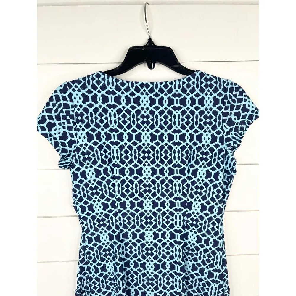 Jude Connally Blue Geometric Shift Dress Short Sleeves Size Small - Image 8