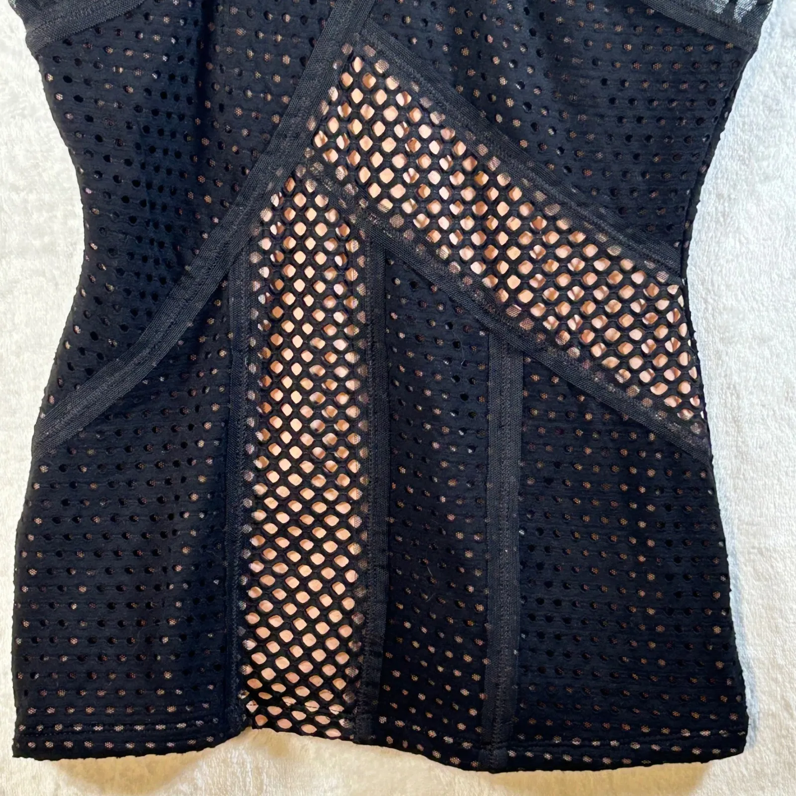 BCBGMAXAZRIA Black Mesh Halter Tank Top Sheer Cutout Racerback Size XS - Image 4