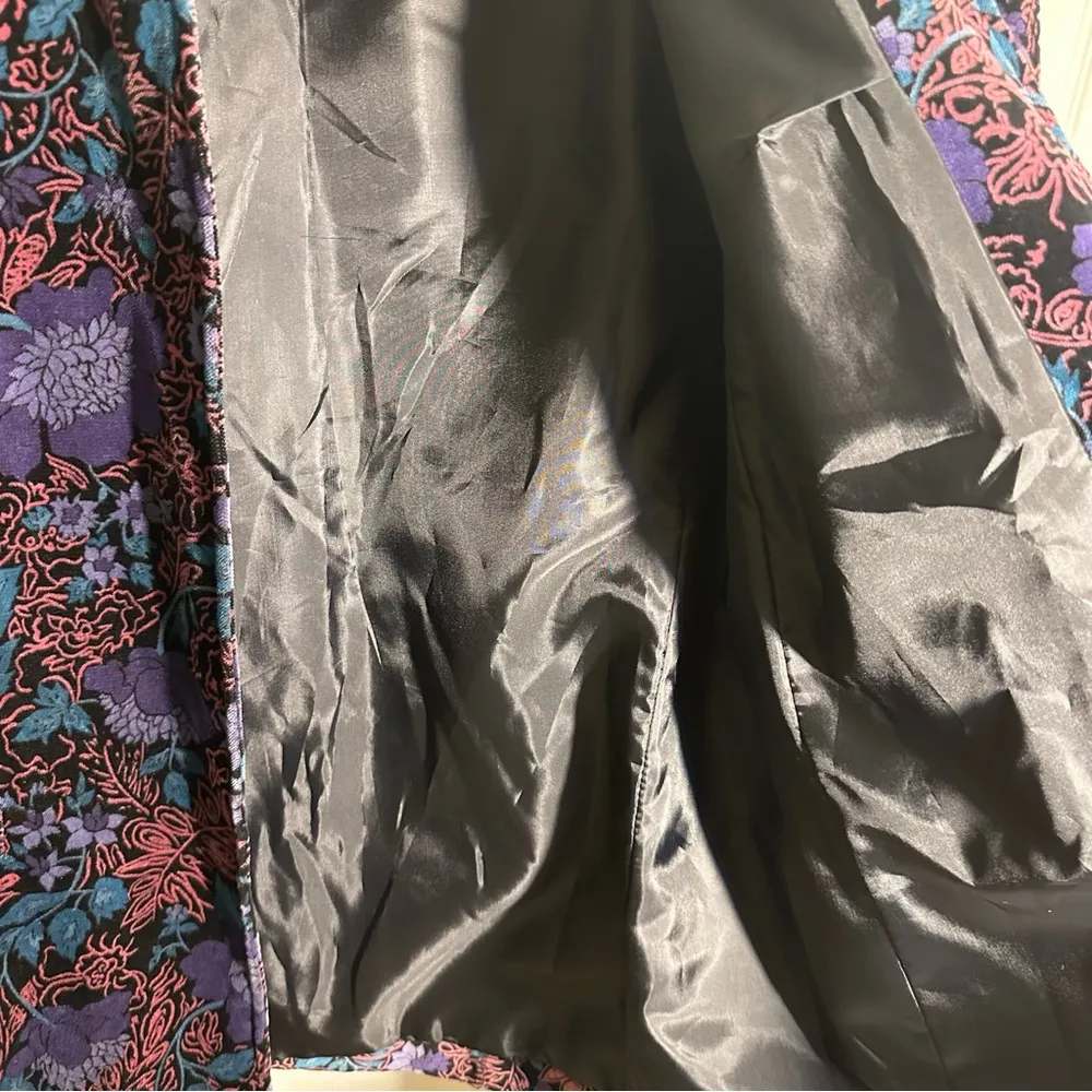 Vintage‎ Tan Jay Floral Velvet Long Line Open Blazer Purple Black Sz 12 - Image 5