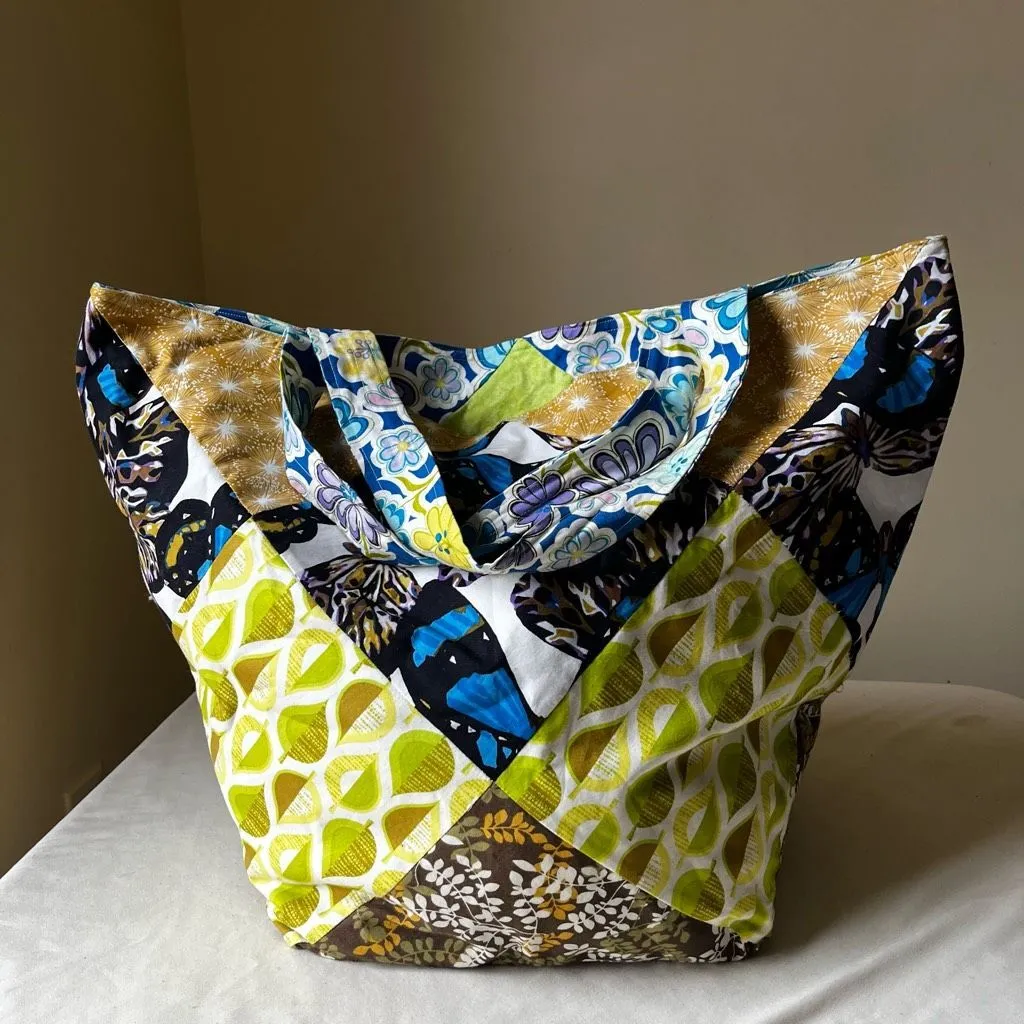 Handmade Patchwork Tote Bag Colorful Quilted Cotton Market Bag Boho Eco - Image 8