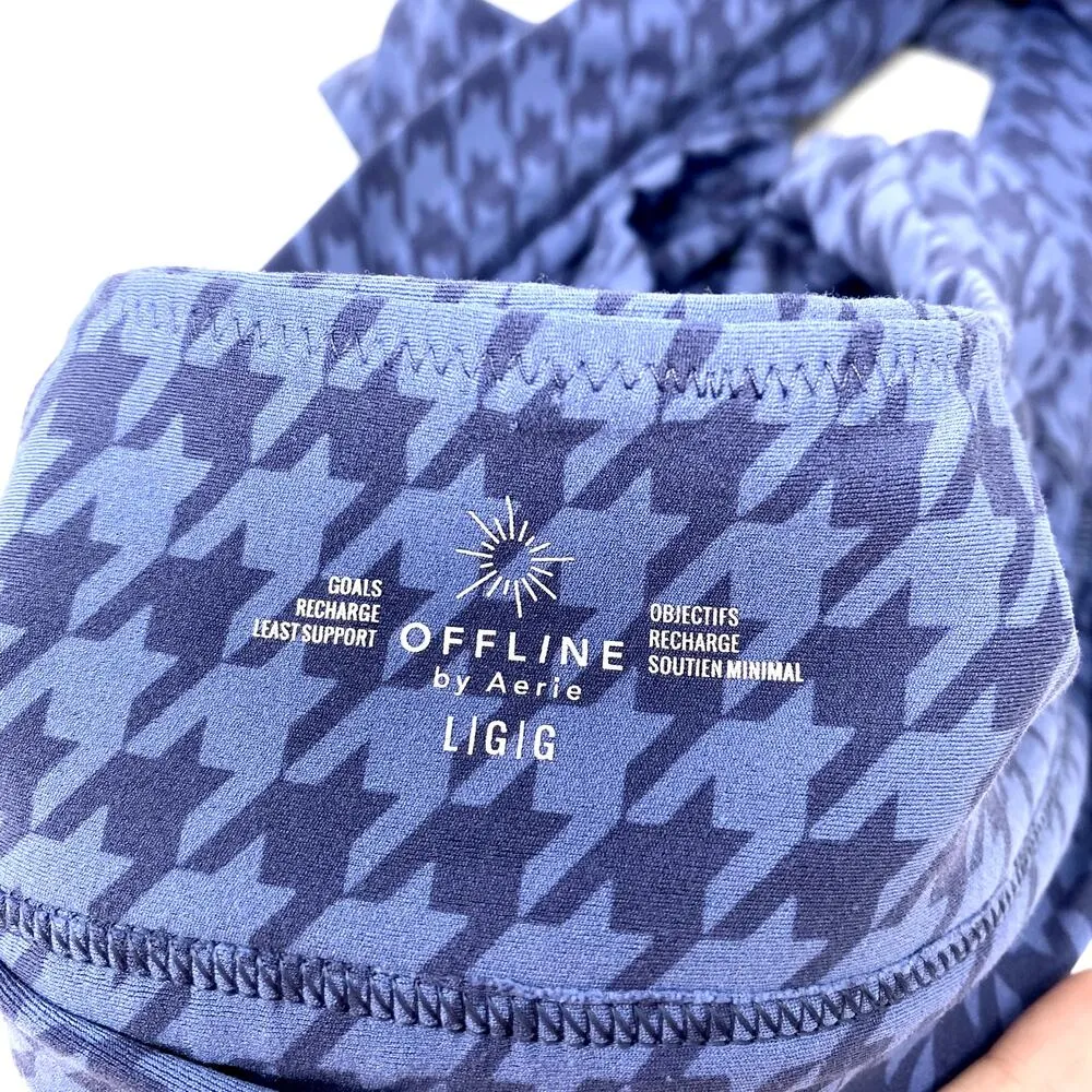 Aerie Offline Blue Houndstooth Goals Cap Sleeves Soft Athletic Sports Bra L - Image 6