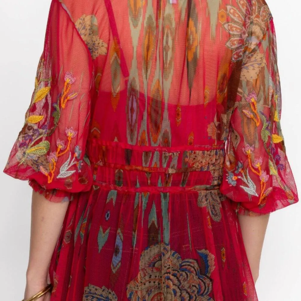 Johnny Was Feather Lark Embroidered Mesh Blouse - Image 4