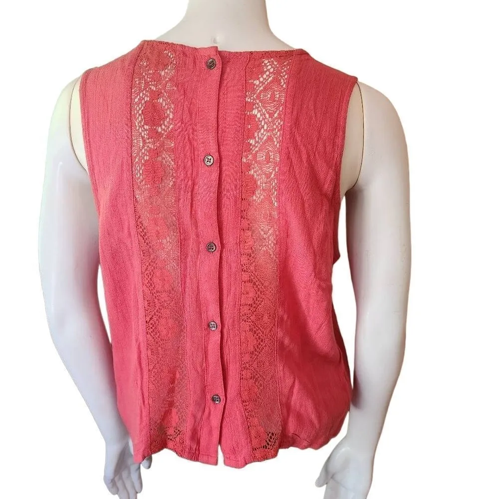 Kimchi Blue Pink Lace & Button Back Tank Top (L) - Image 5