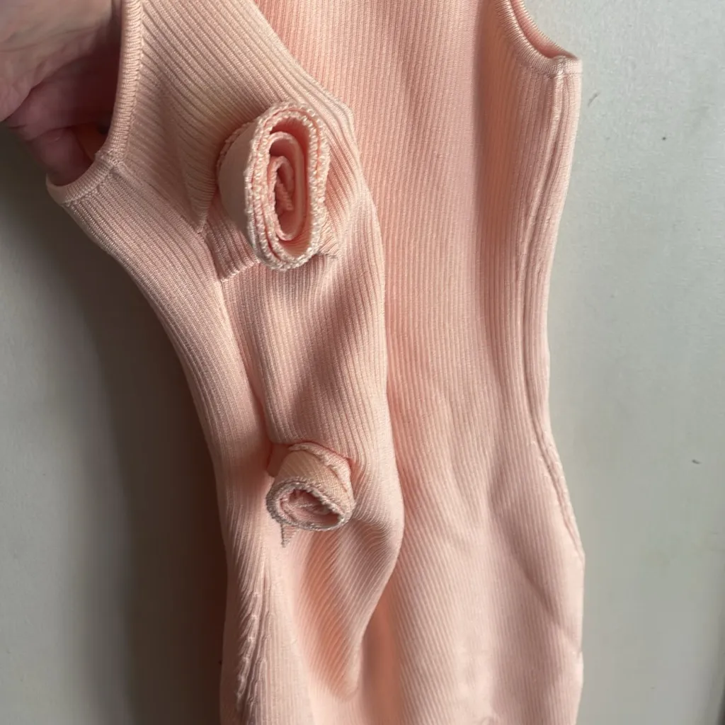 COPERNI Asymmetric Flower Knit Mini Dress in Peach Pink - Image 9