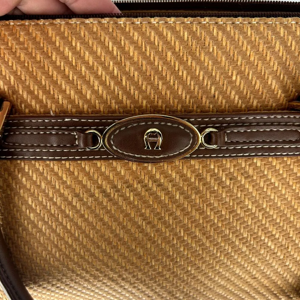 ETIENNE AIGNER Brown Leather Trim Woven Inner Pocket Shoulder Bag Purse - Image 10