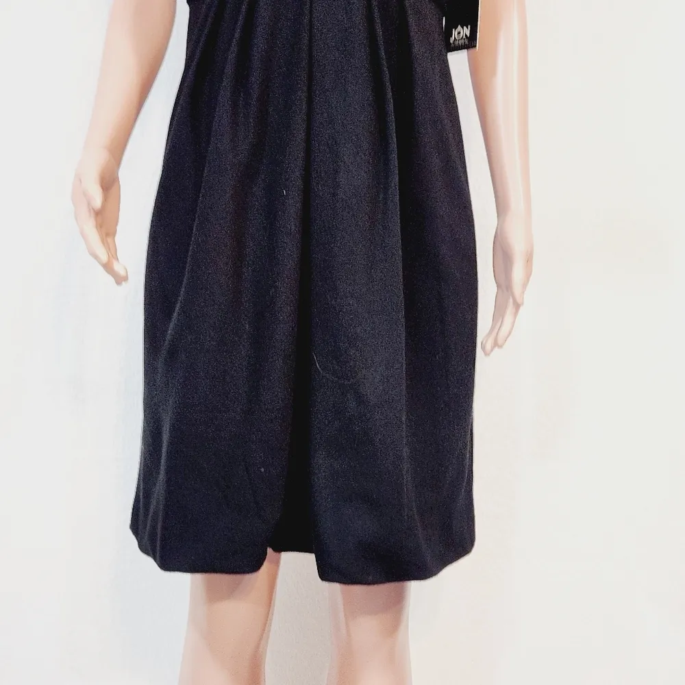 Jôn Jones Of NY NWT Black Wool Empire Plunge Faux Wrap Style Lbd Cocktail - Image 9