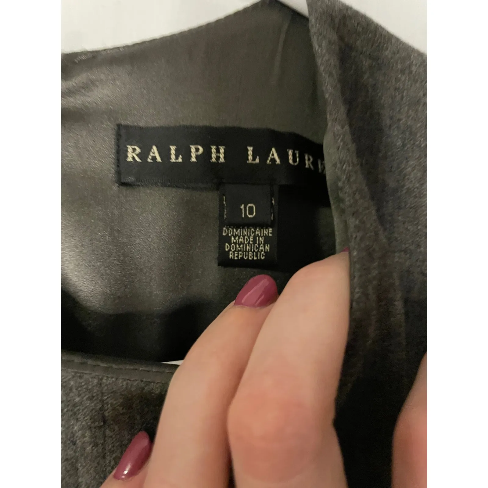 Ralph Lauren Women Size 10 Gray Wool Blend Sheath Dress Belted Knee Length - Image 2