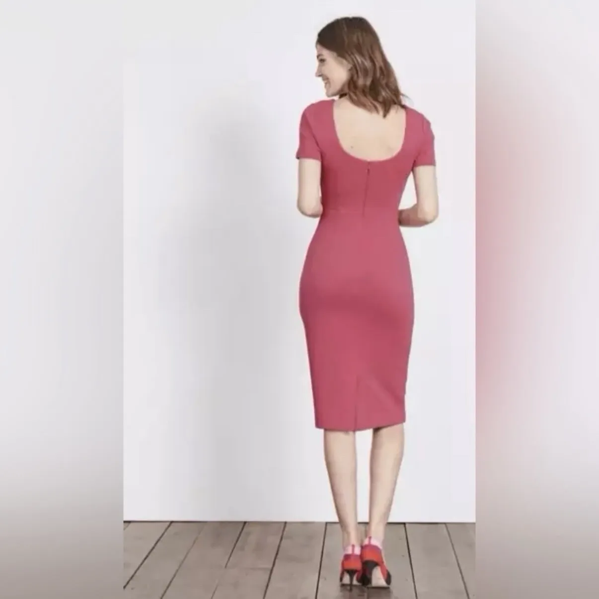 Boden Pink Short Sleeve Elsa Ottoman Ribbed Knit Sheath Dress Size 10 - Image 4