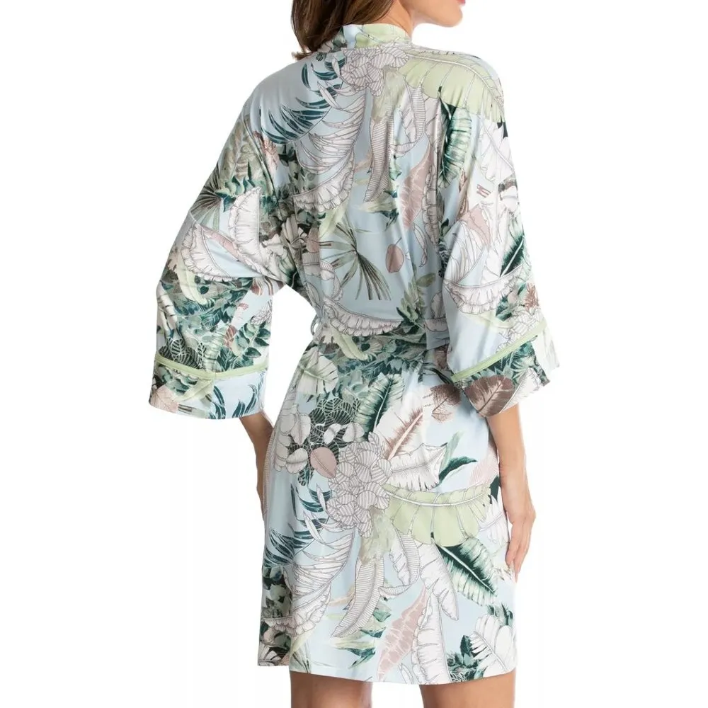 Linea Donatella Palm Garden Knit Wrap Robe Turquoise - Image 2