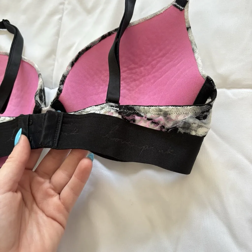 Pink Victorias Secret Wear Everywhere Push Up Bra Black White Lace Womens 34D - Image 4
