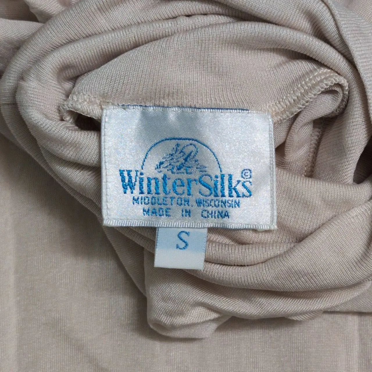WinterSilks Blush Beige Pure Silk Heathered Fine Knit Turtleneck Shirt Small Tan - Image 5