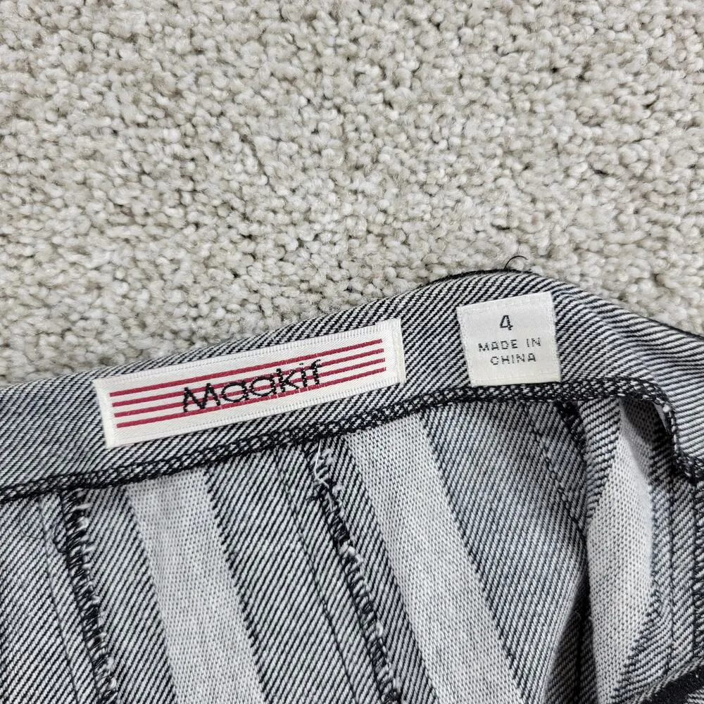 Maakif Womens Skirt 4 Gray Black Fringe Stripes Godet Fit & Flare Flowy Hem - Image 2