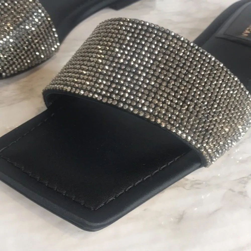 Good American Crystal Crush Standout Slides flats sandals Black Size 10 - Image 5