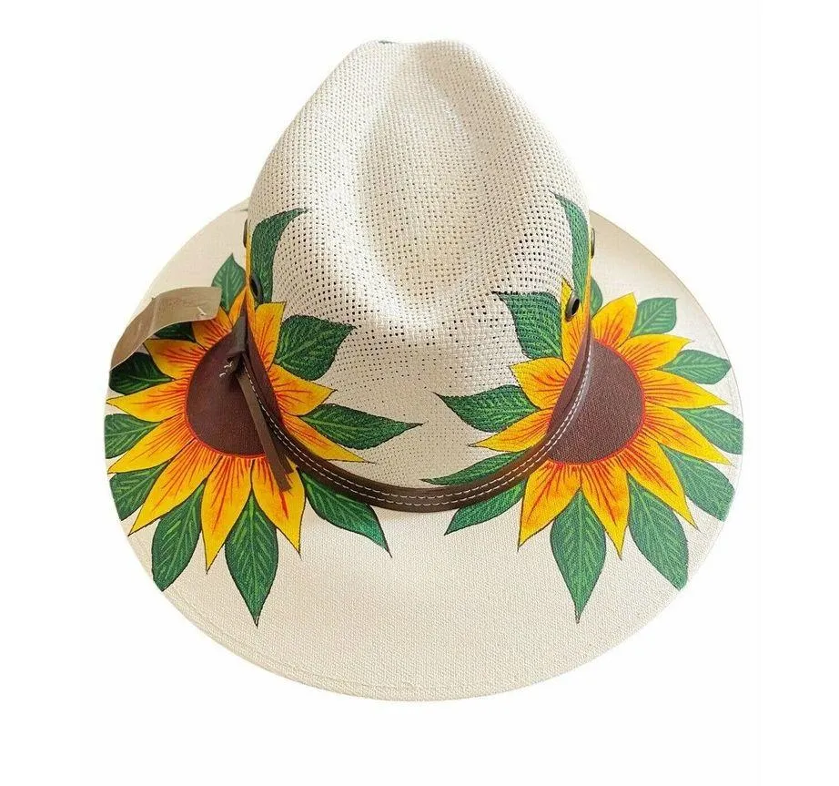 MEXICAN HAT Artisanal Handpainted Fedora Floral Sunflower Sombrero Panama Medium - Image 5