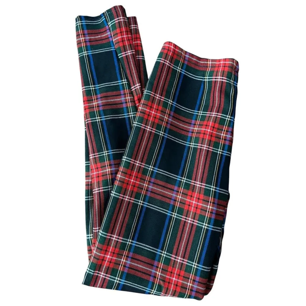 Vintage handmade red, green plaid high waisted skinny pants side zipper size XS - Image 3