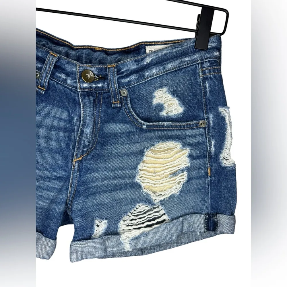 Rag & Bone Distressed Cuffed Boyfriend Denim Shorts Size 24 Obispo Rebel - Image 5