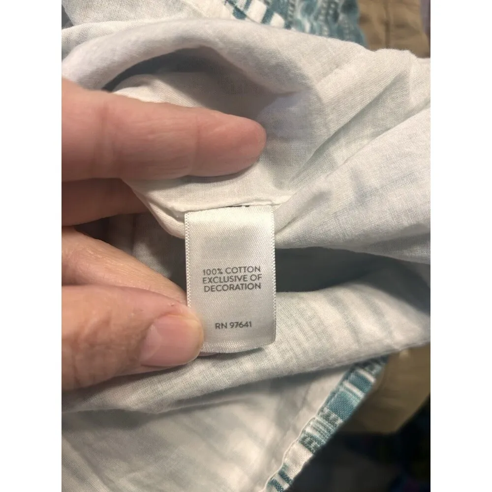 J. Jill Dress Women Size Medium White Green Embroidered Cotton Sundress To Knees - Image 3