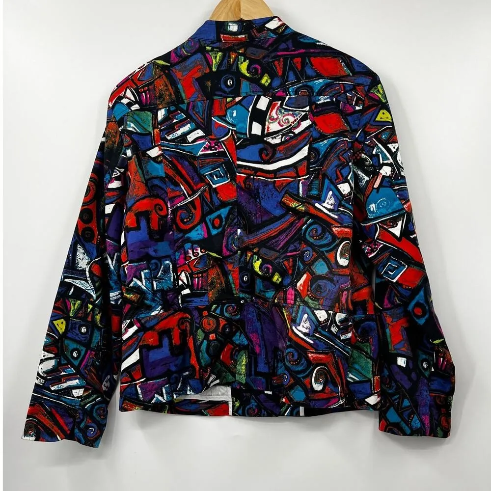 Chico's  Jacket Women's Colorful Abstract Button Up Lightweight Multicolor Size L - Image 4