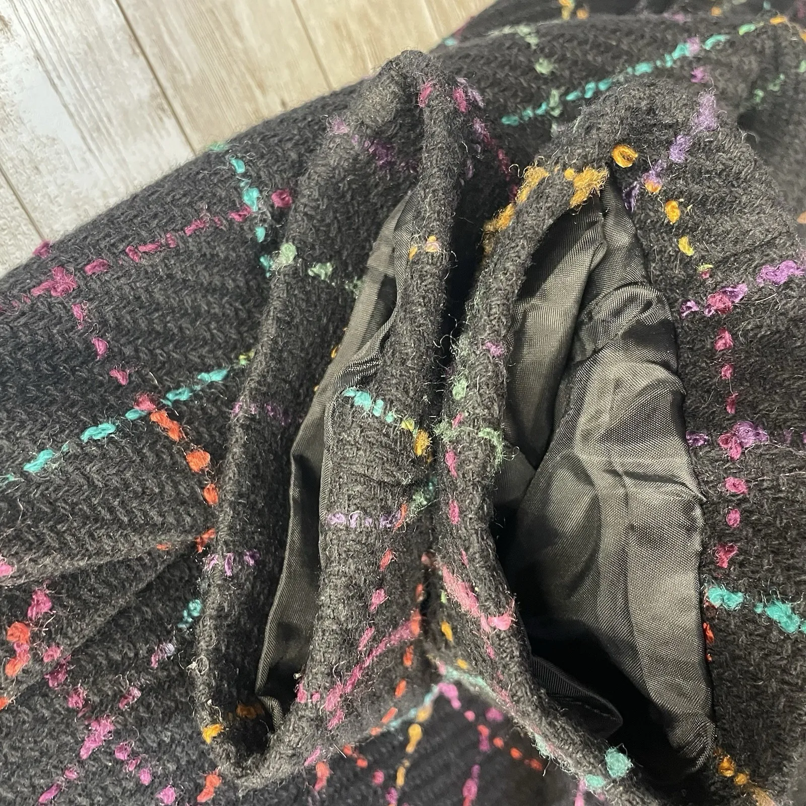 Preston & York Womens 10 Blazer Tweed Black & Pastel Plaid Button Up Wool Blend - Image 6