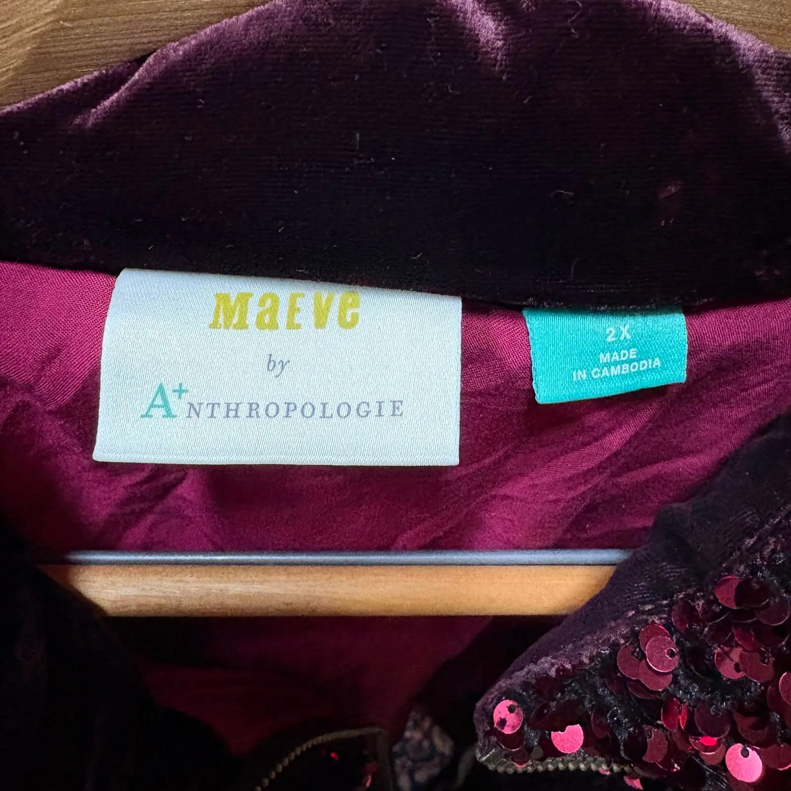 Maeve by Anthropologie 'Vera' Deep Purple Sequin Velvet Puffer Jacket Size 2X - Image 11