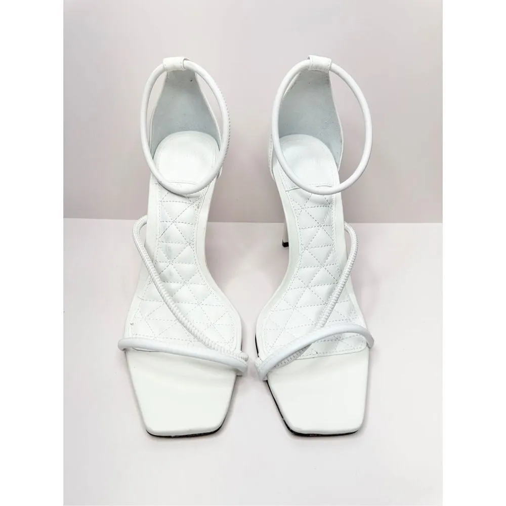 Dress Sandals Size 6B White Leather Open Toe Strappy High Heel - Image 3