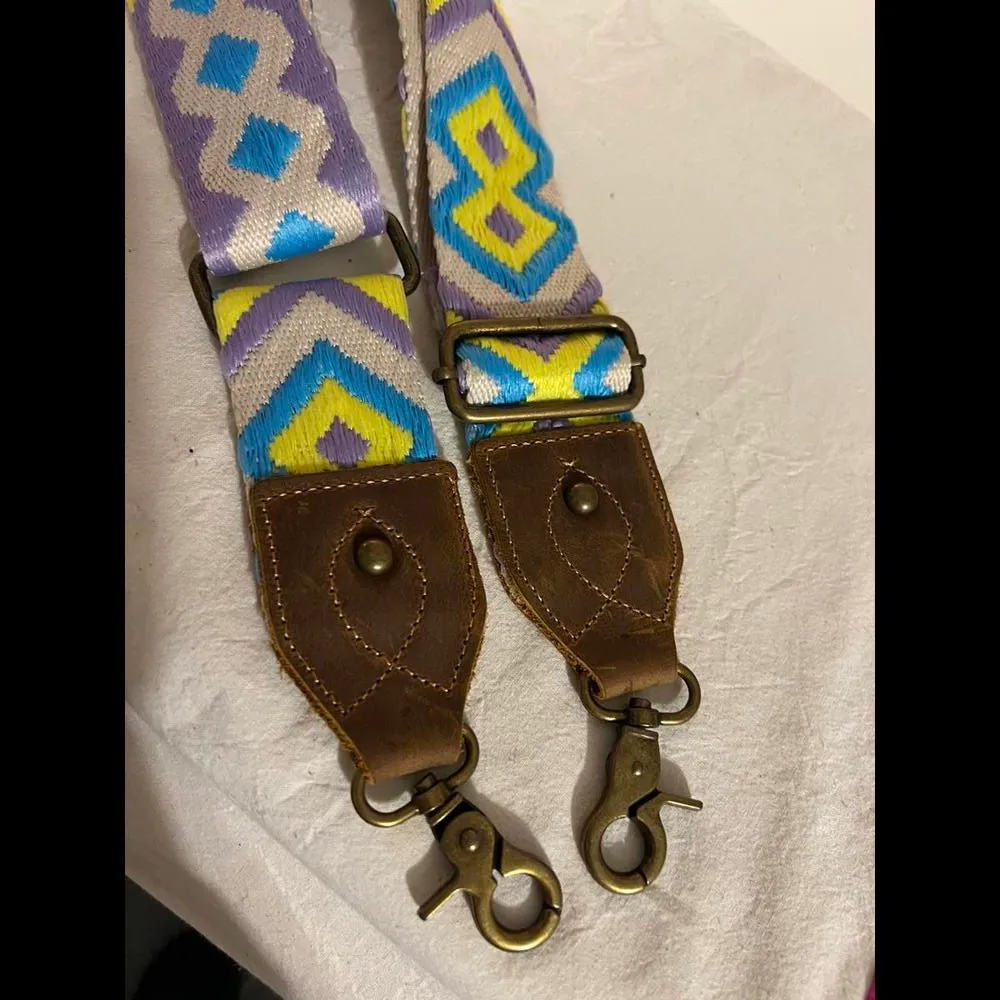 Colorful Woven Guitar Strap with Leather Ends Purple - Image 2