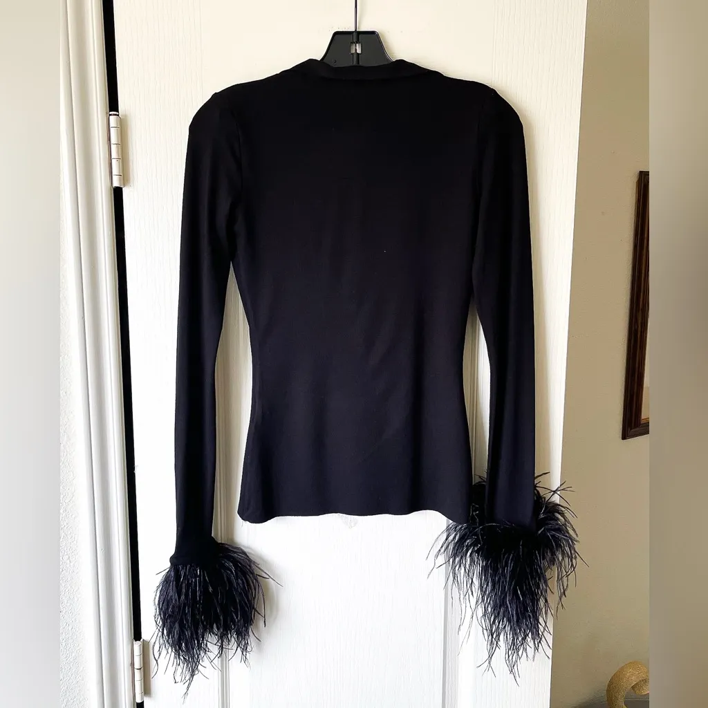 Manuri Luna M Feather Sleeve Stretch Blouse Cutout Black XS EUC - Image 7