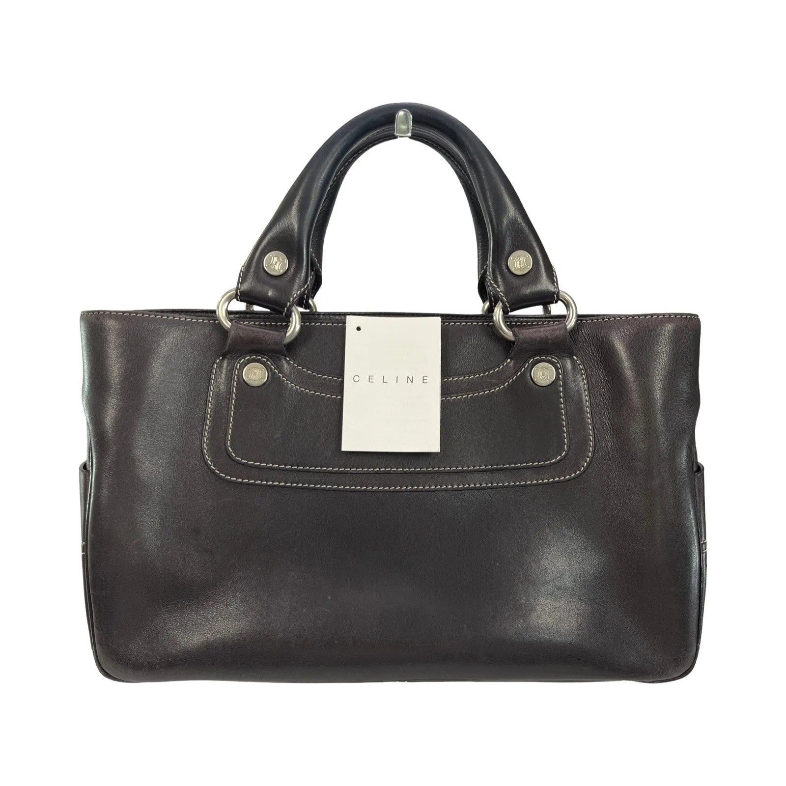 Celine CE00/33 Brown Leather Boogie Satchel Bag Made in Italy Top Handle Purse - Image 8