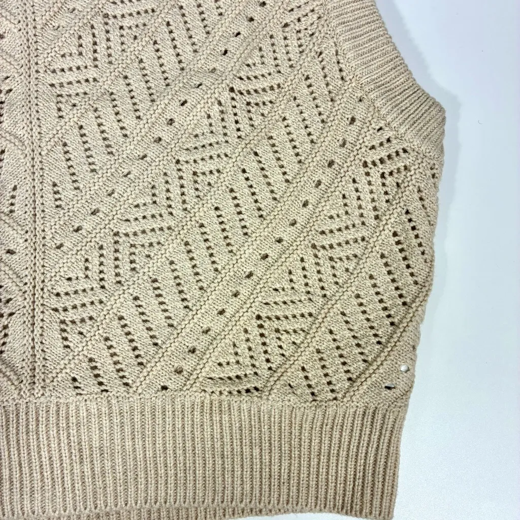 Marine Layer Brooke Open Stitch Sleeveless Sweater Vest Oatmeal M L NWT - Image 14