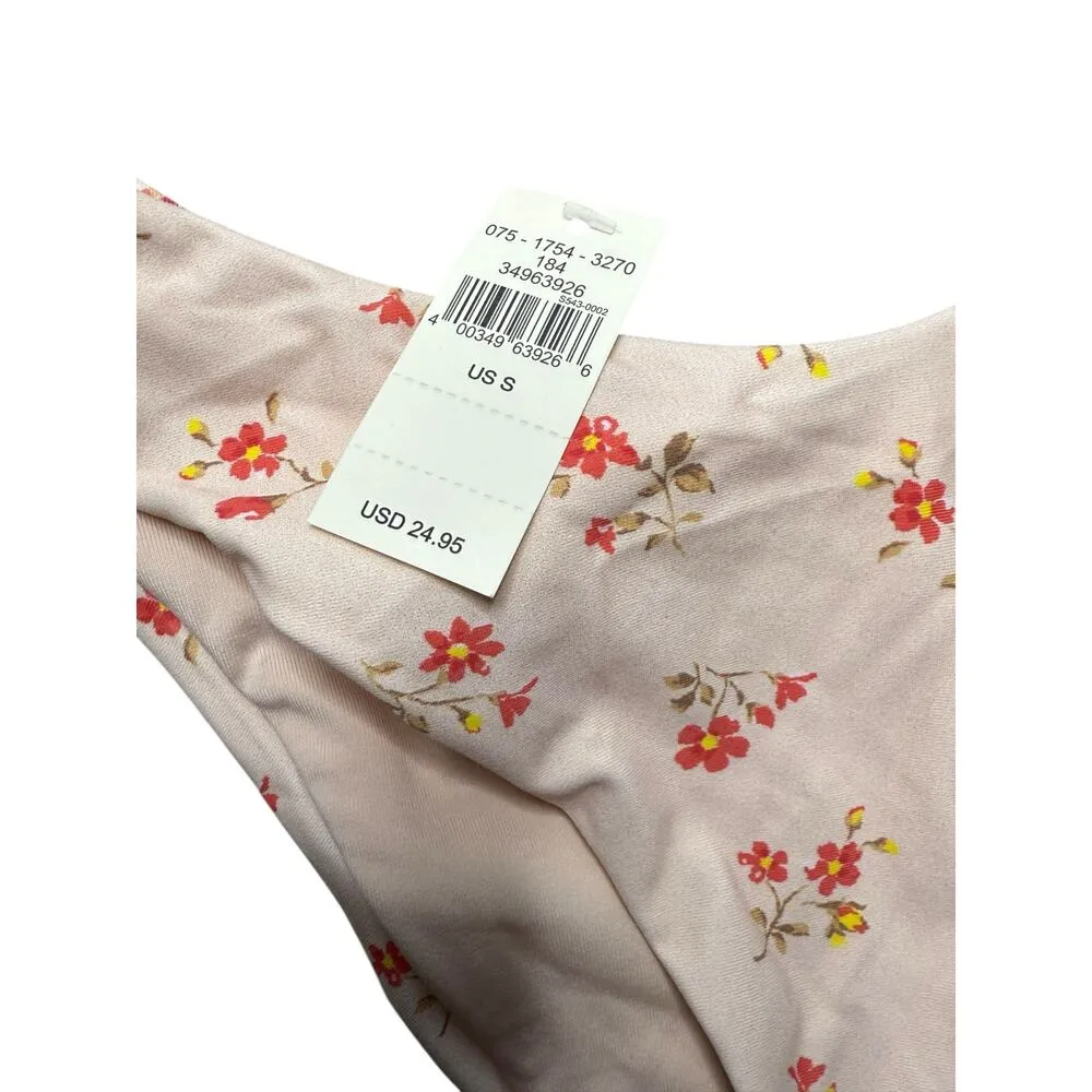 Aerie Two Piece Swimsuit Bikini Bandeau Top Cheeky Bottoms Ditsy Floral Pink S - Image 3