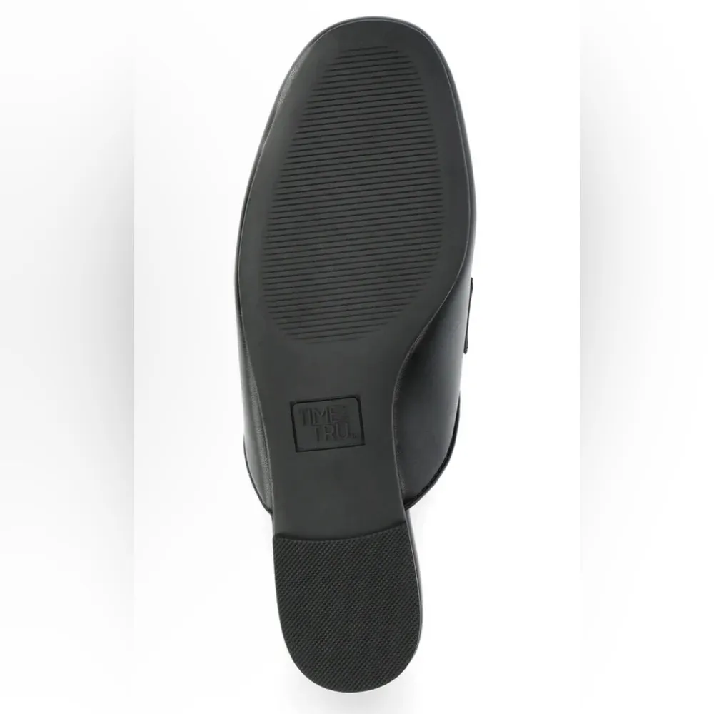 TIME and TRU Womens Slip On Mules Size 8 Black Gold Trim Comfort Flats New - Image 5