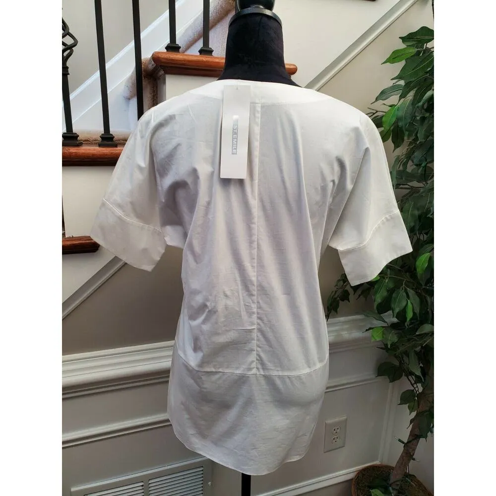 Bloomingdale's ST-Emile Women's White Cotton V-Neck Short Sleeve Blouse Size 6 - Image 5