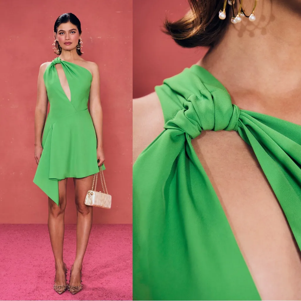 Cult Gaia • Eliana Dress mini one shoulder Fern Green cutout twill handkerchief - Image 4