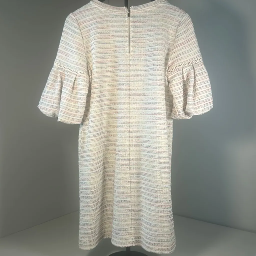 Loft Dress Women's Size M Ann Taylor Rainbow Tweed Balloon Half Sleeve Striped - Image 3