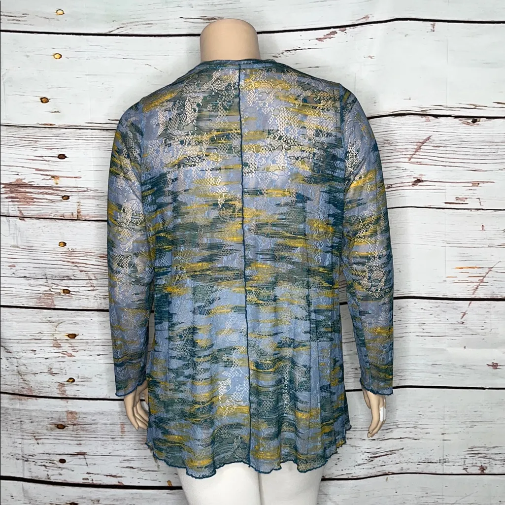 LOGO Layers by Lori Goldstein Size 2X Blue Long Sleeve Sheer Mesh Blouse Top - Image 3