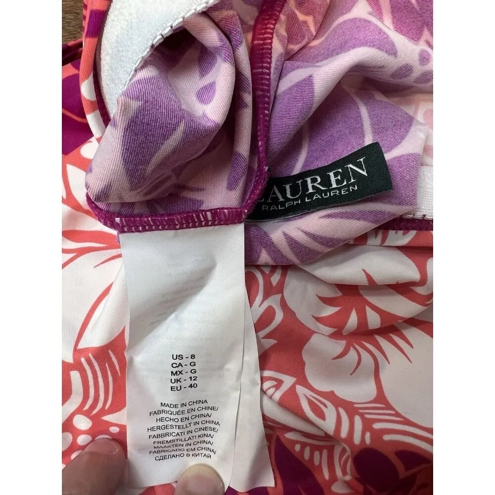 Lauren Ralph Lauren Women's Hawaiian High-Neck Swim Tankini Top Pink Size 8 - Image 6