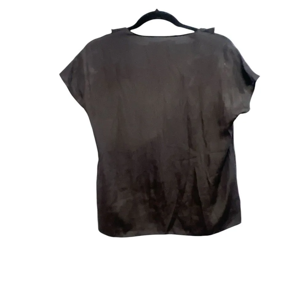 Womens Zara Basic Ruffle Black Short‎ Sleeve Lace Top Blouse Small - Image 2