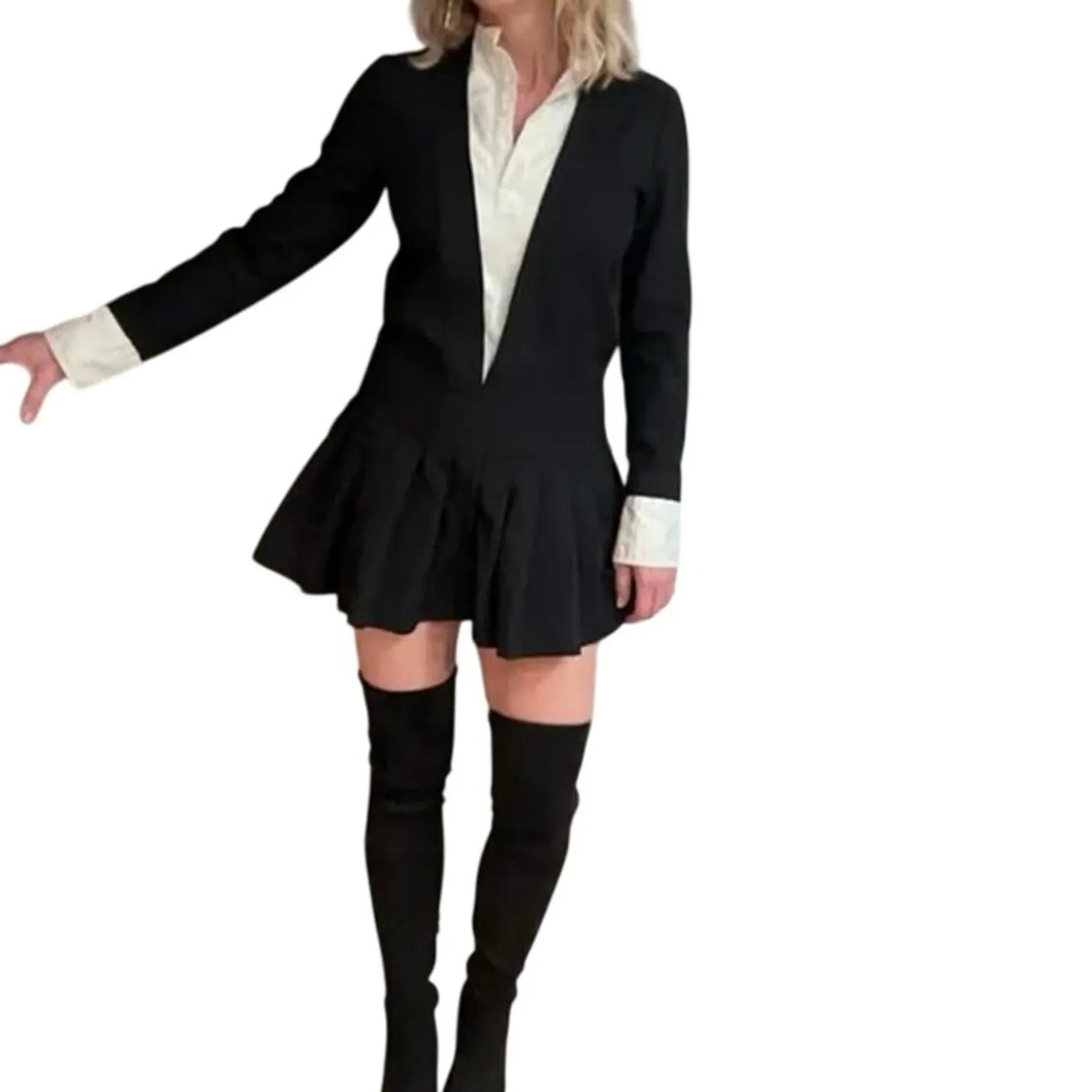 PLAN C Wednesday Short Dress with Pleating, Size 10 / French 44, MSRP $1,370 Black - Image 8