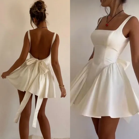 HOUSE OF CB 'Florianne' Ivory Bow Mini Dress NWOT size S - Image 2
