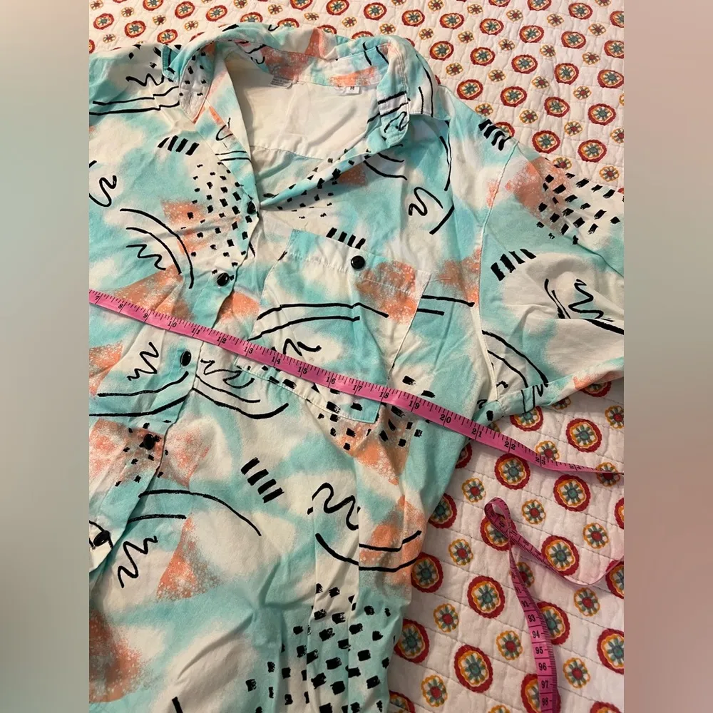 Vintage 90s 80s Shark Week Retro Button Down Collared Blouse Size Medium White - Image 5