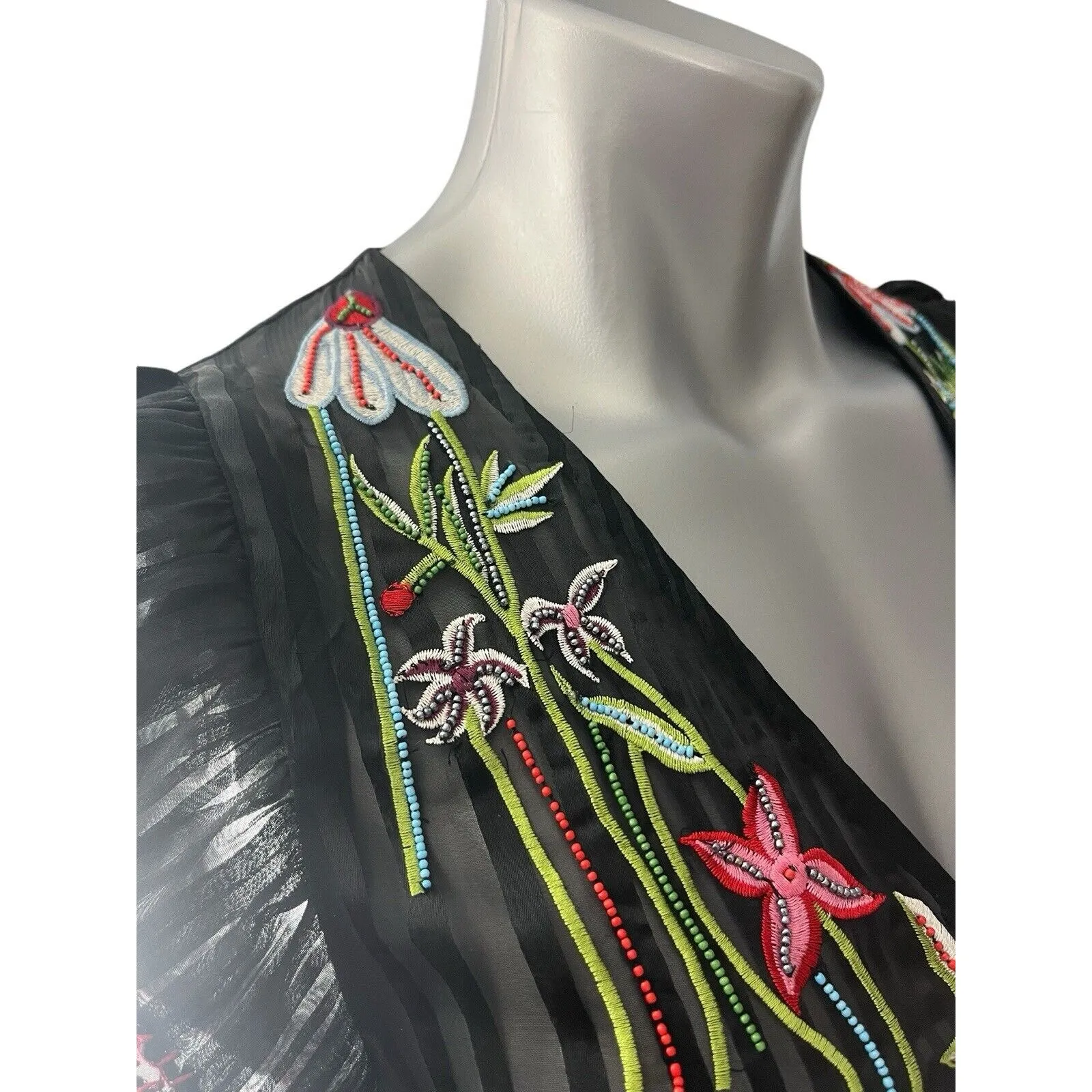 Anthropologie Not So Serious Dress Black Beaded Floral Black 2 Fairy Whimsigoth - Image 6