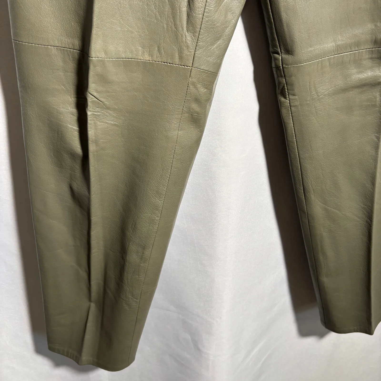 VTG‎ Baldini Italy Gray Green Leather Pants Trousers High Waisted Pants Womens S - Image 4