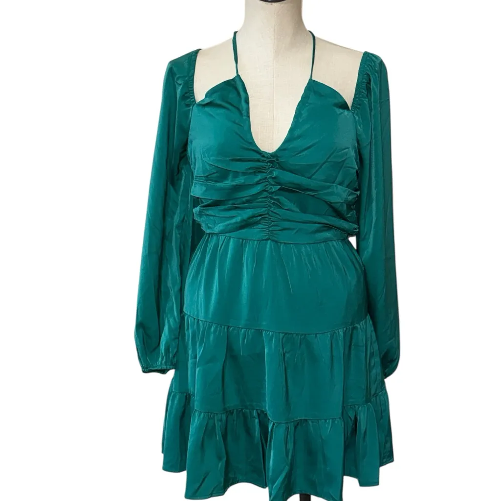 NWT Greylin X Anthropologie Emerald Green Halter Neck Mini Dress Medium - Image 3