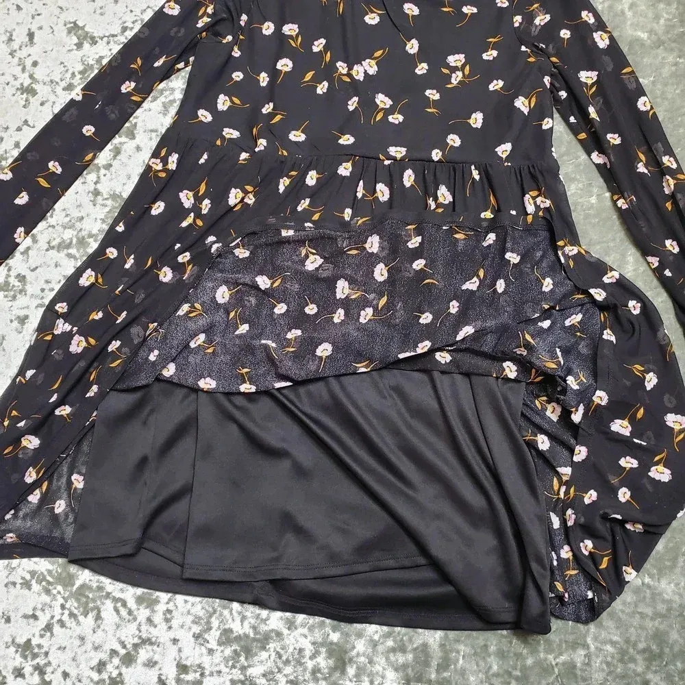 AFRM Long Sleeve Mesh Babydoll Floral Dress Black - Image 4