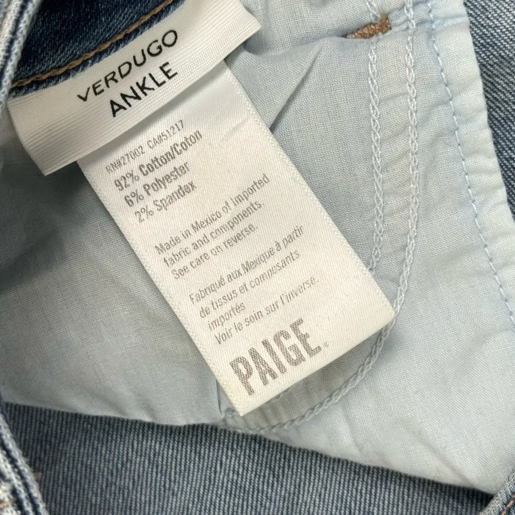 Paige Verdugo Ankle Flo Destructed Distressed Blue Denim Jeans Women’s 29 - Image 6