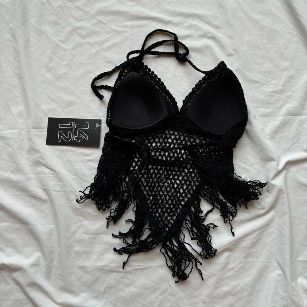 new with tags macy’s festival bohemian black crochet knit open back top Size XXS - Image 2