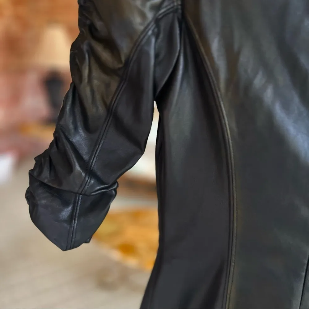 Bailey 44 Black Faux Leather Ruched Sleeve Dress 0 - Image 12