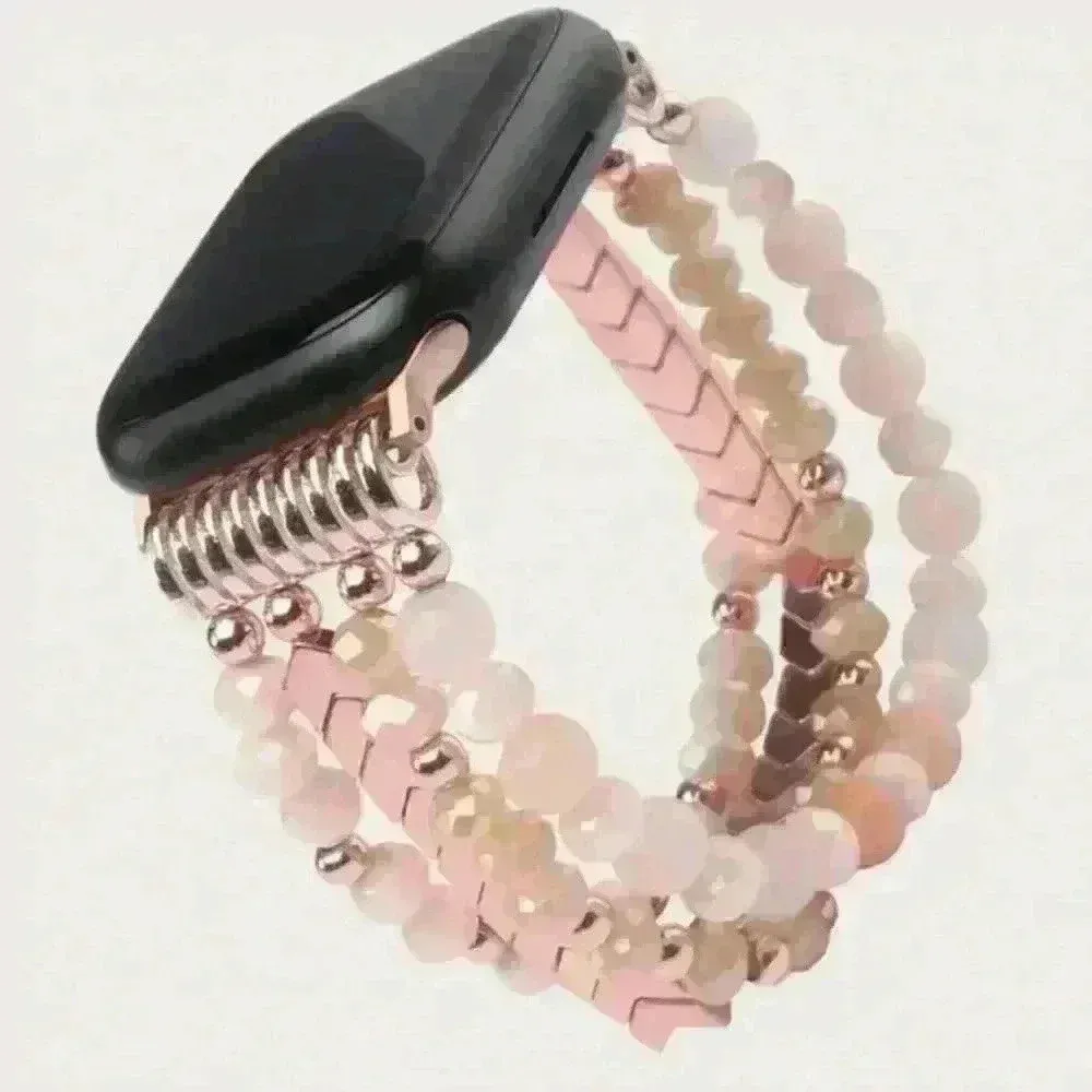 Cute Beaded Rose gold Watchband New Compatible for iWatch Size 42/44/45 Pink - Image 3