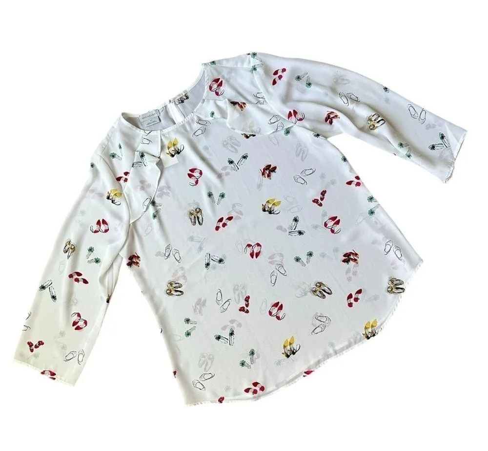 Van Heusen 3/4 Sleeves Round Neck White Shoe Print Womens Blouse Size Medium NWT - Image 8